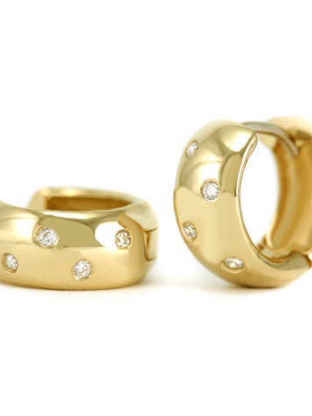 14k Kt. Gold Huggie Earrings with Pavé Diamond Accents